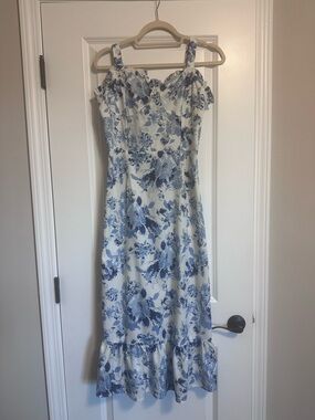 Blue Floral Ruffle-Hem Sundress